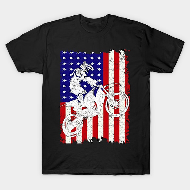 Motocross and Dirt Bike American Flag 4th of July T-Shirt by amitsurti